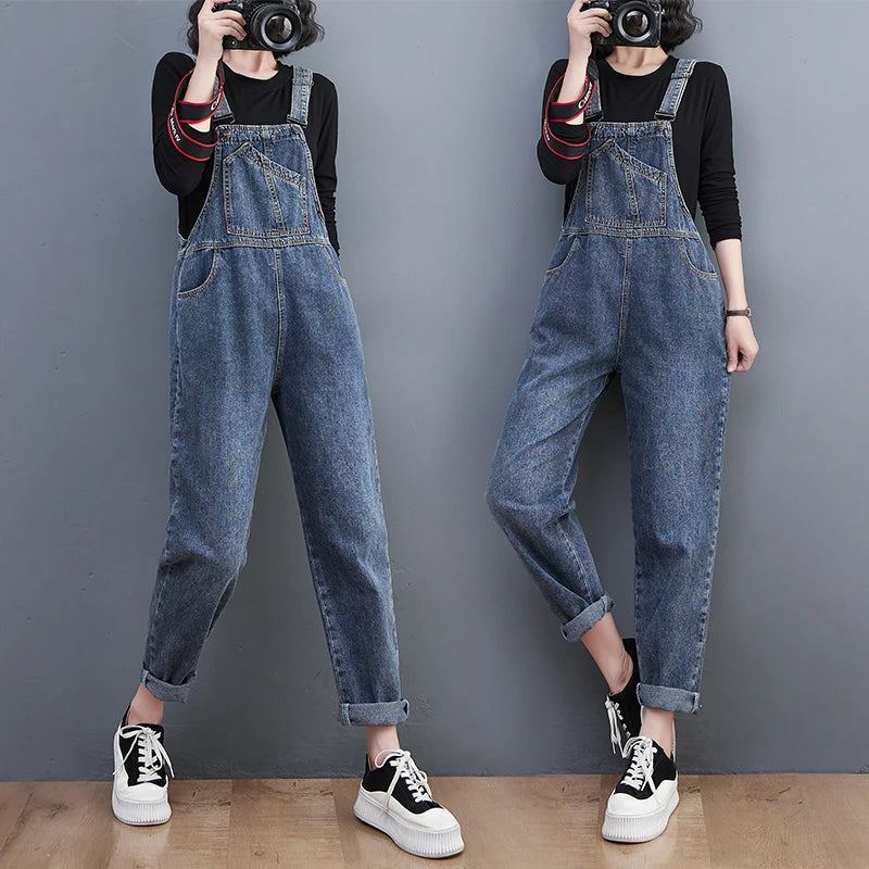 Denim Jumpsuit Women Casual Loose Wide Leg Suspender Baggy Streetwear