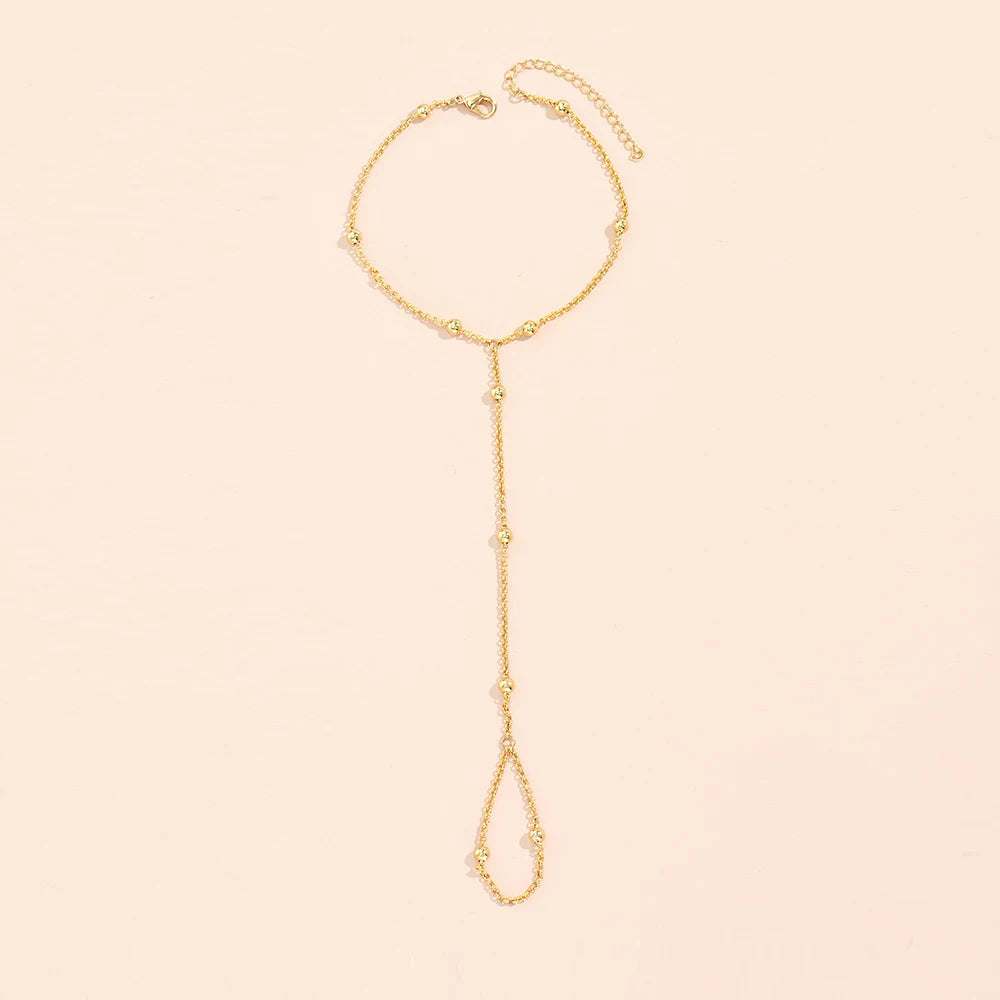 Minimalist Gold plated Bead Chain Ring Bracelet Linked Finger