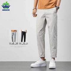 Ankle-Length Pants Men Cotton Straight Fit Fashion