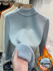 Half Turtleneck Sweater Winter Slim Thicken Knitwear Jumper Tops