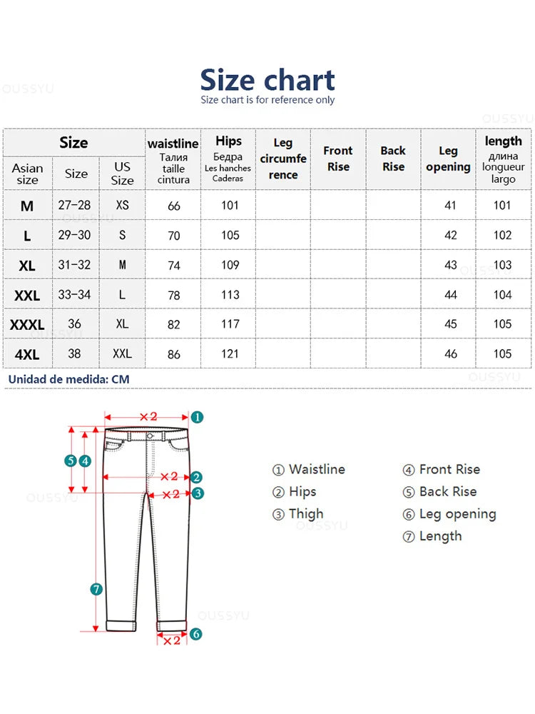 Retro Blue Jeans Men Cotton Straight Pants Elastic Waist Casual Trousers