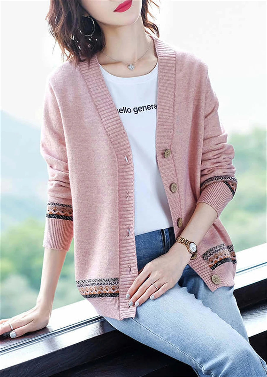 Printed Sweaters Cardigan Causal Slim Knitted Gilet Jackets