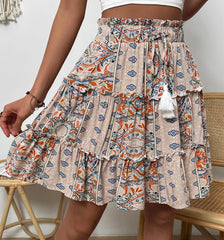 Rayon Cotton Floral Print Mini Skirts for Vintage Ruffles