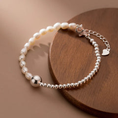 Simple Bracelets For Women Silver Bead Irregular Pearls Chain