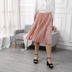 Women's Elegant Solid Color Pleated High Waist A-Line Midi Skirts