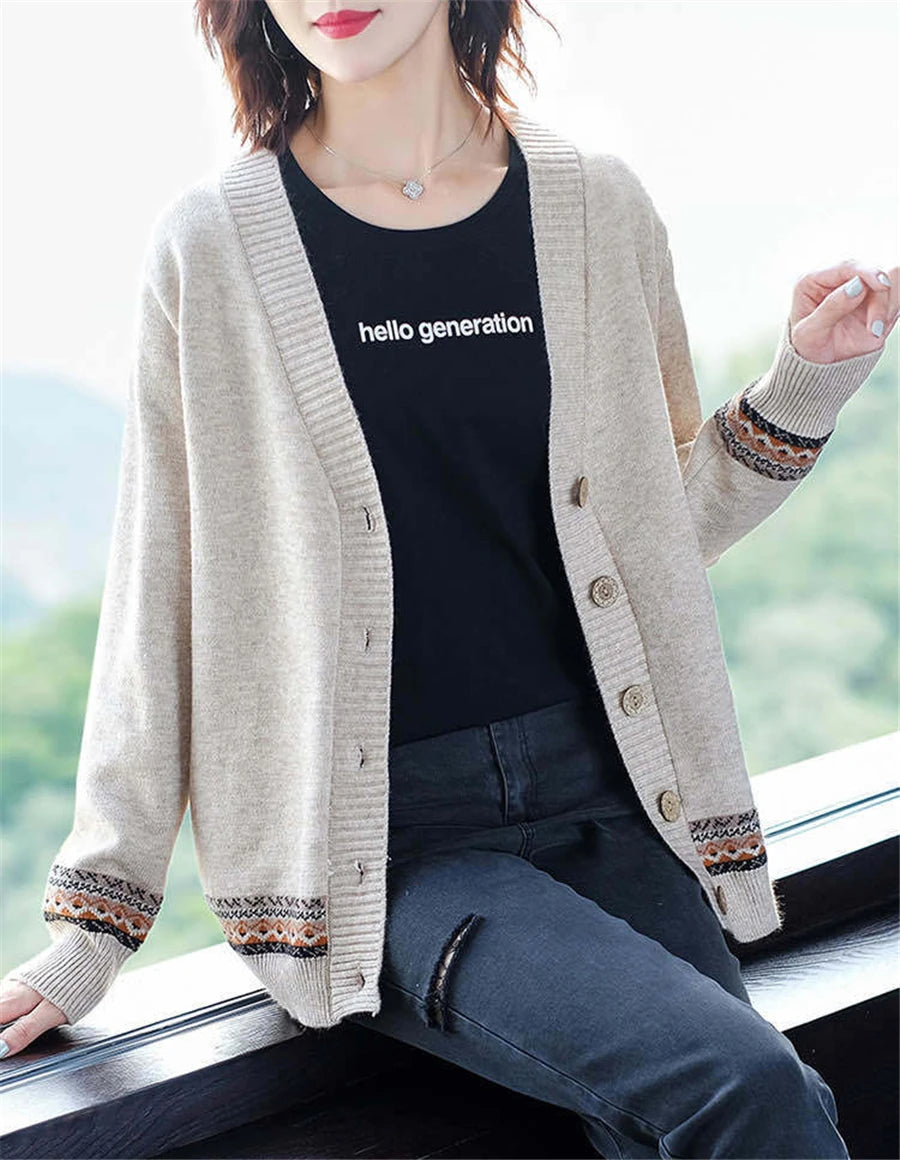 Printed Sweaters Cardigan Causal Slim Knitted Gilet Jackets