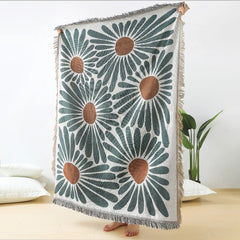 Floral Daisy Pattern Woven Throw Carpet Sofa Thread Blanket