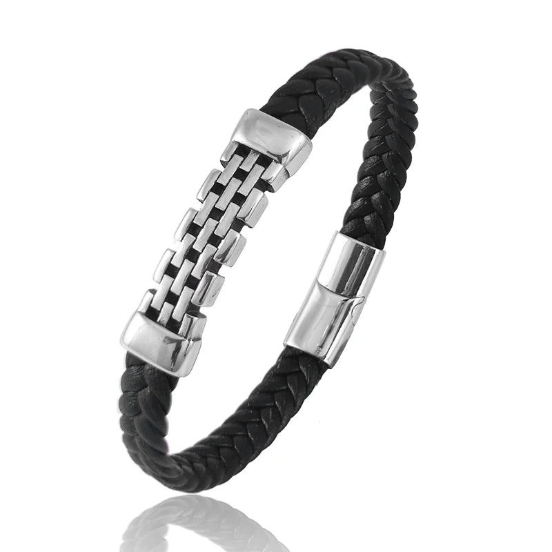 Simple Style Men's Black Genuine Leather Bracelet Classic