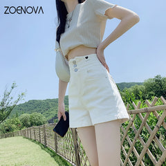 Denim Shorts Summer Thin Retro Y2K High Waist Loose A-Line Jeans