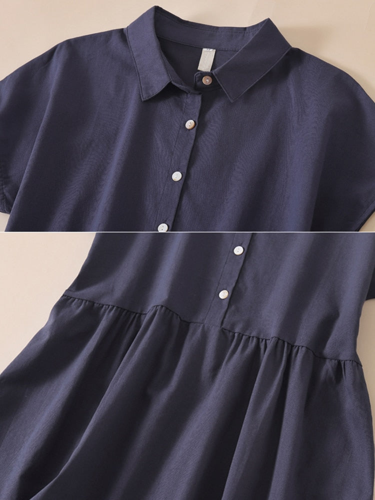 Vintage Turn Down Collar Shirt Dresses