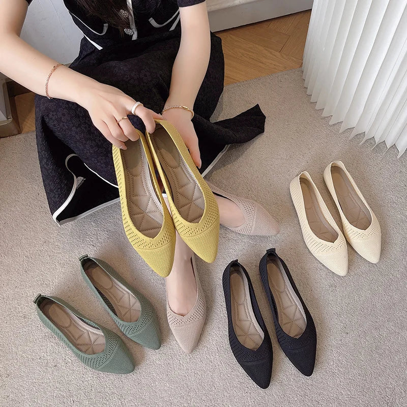 Solid Knitting Flat Shoes for Women Fashion Casual Ballet