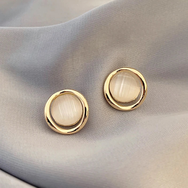 Opal Petal Circle Stud Earrings For Woman Classic Jewelry