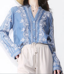 Vintage Floral Embroidery Shirts Blouses Casual