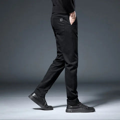 Men's Slim Straight Pants Imitation Denim Elastic Cotton Business Casual