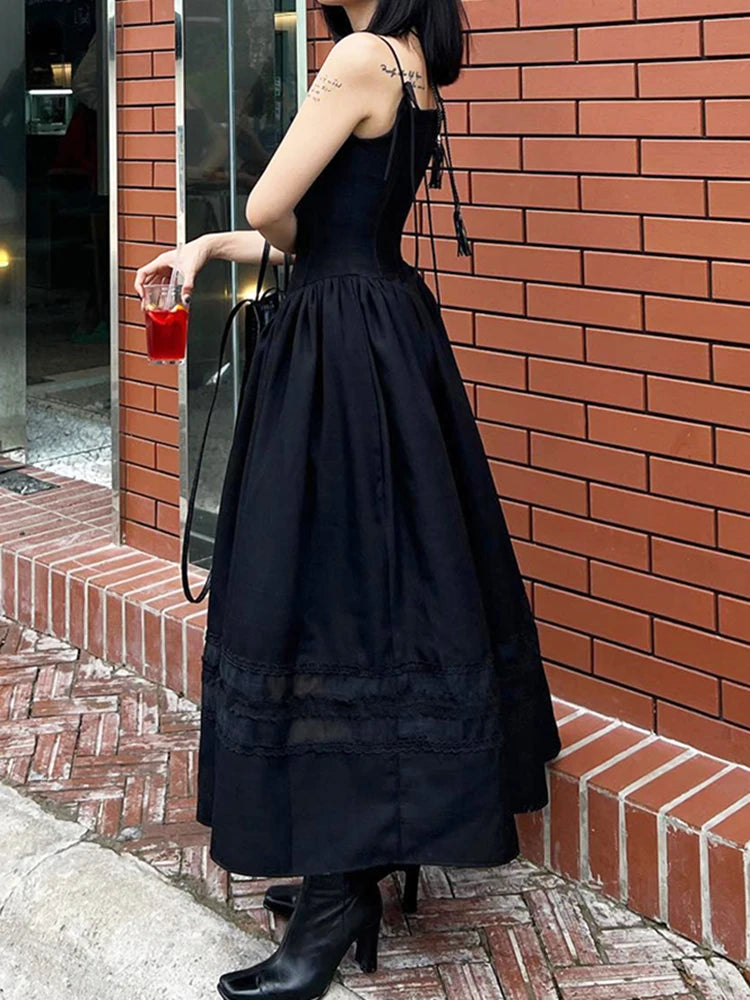 Long Dress Streetwear Baggy Patchwork Strap Midi Dresses