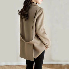 Women Fashion Lace Up Elegant Woolen Thick Blazers Jacket Office