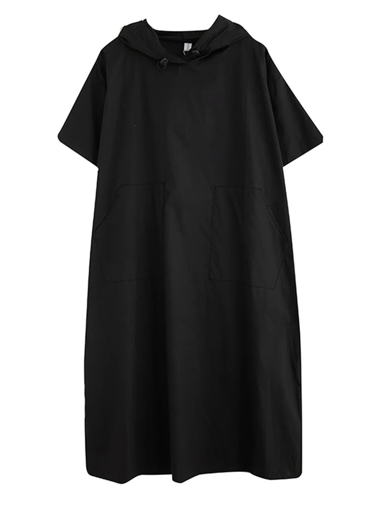 Black Vintage Oversized Dresses Short Sleeve Loose Casual