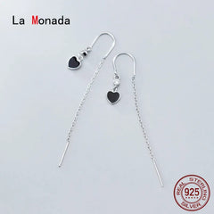 Hoop Earrings For Women Silver 925 Black Heart U Design Tassel