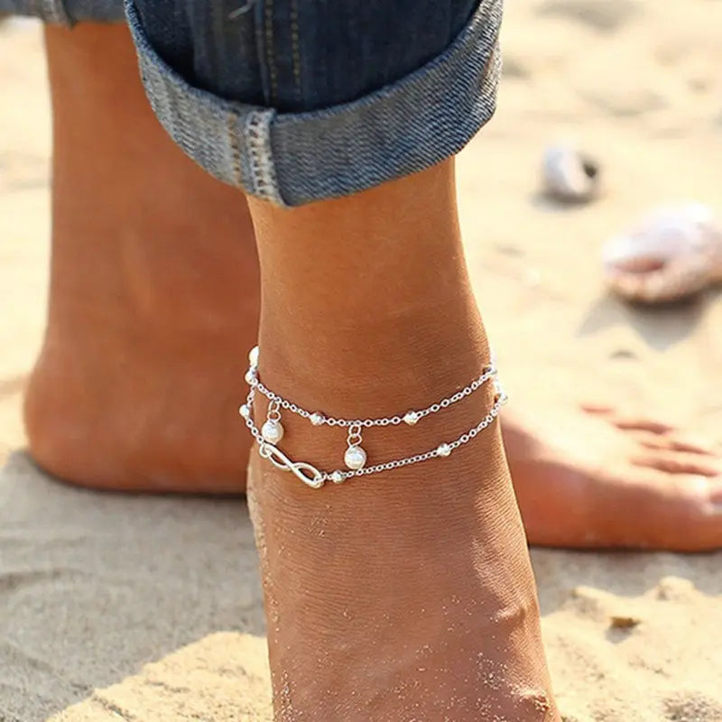 Bohemian Multilayer Tassel Anklets For Women Pearl Beads