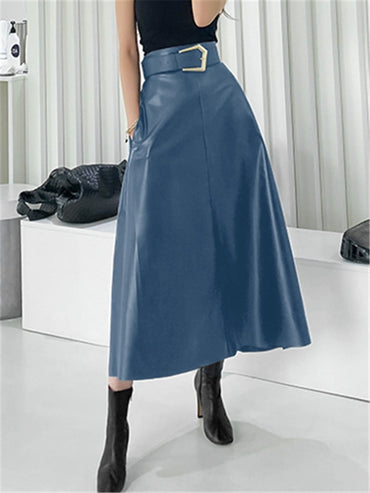 Classic Long Skirts with Belted High Waist Umbrella Skirts Autumn Winter