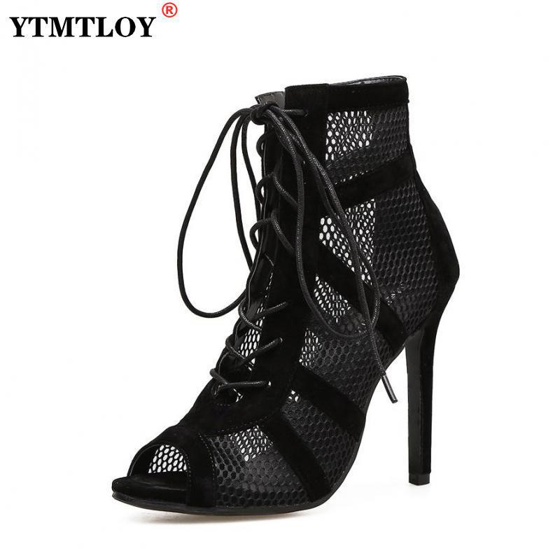 Fabric Cross strap high heel Sandals Woman shoes Pumps Lace-up Peep Toe