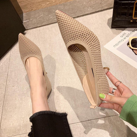 Women Pumps Comfortable Triangle Heeled Single Shoes Flying Woven