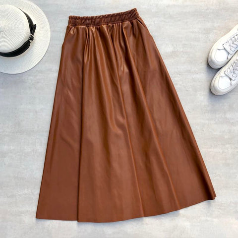 Women Long Skirts Pockets Winter Elastic Waist A-Line Flare Skirt