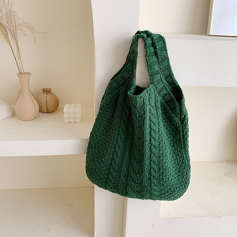 Knit Shoulder Bag Korean Casual Large Capacity Portable Knitted Bag Handbag