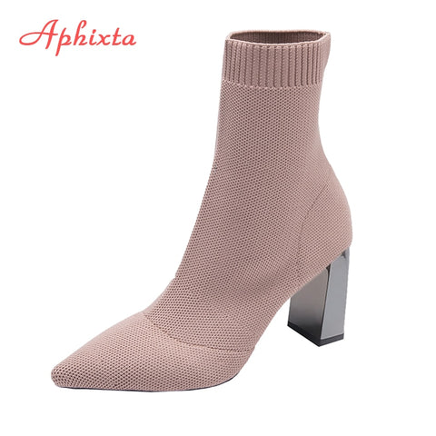 Heels Socks Boots Women Pointed Toe Ankle Boots Shoes Boats