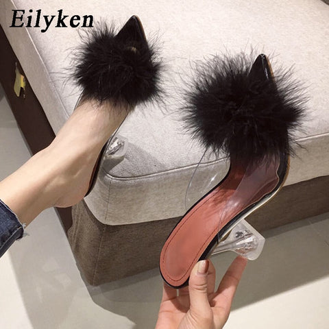 Woman Pumps Transparent Crystal High Heels Peep Toe Slippers Shoes