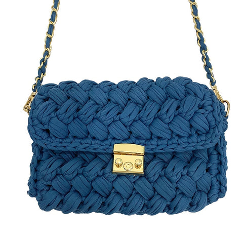 Women Bag Crochet Woven Bag Hand Chain Lock Crossbody Single Shoulder Bag