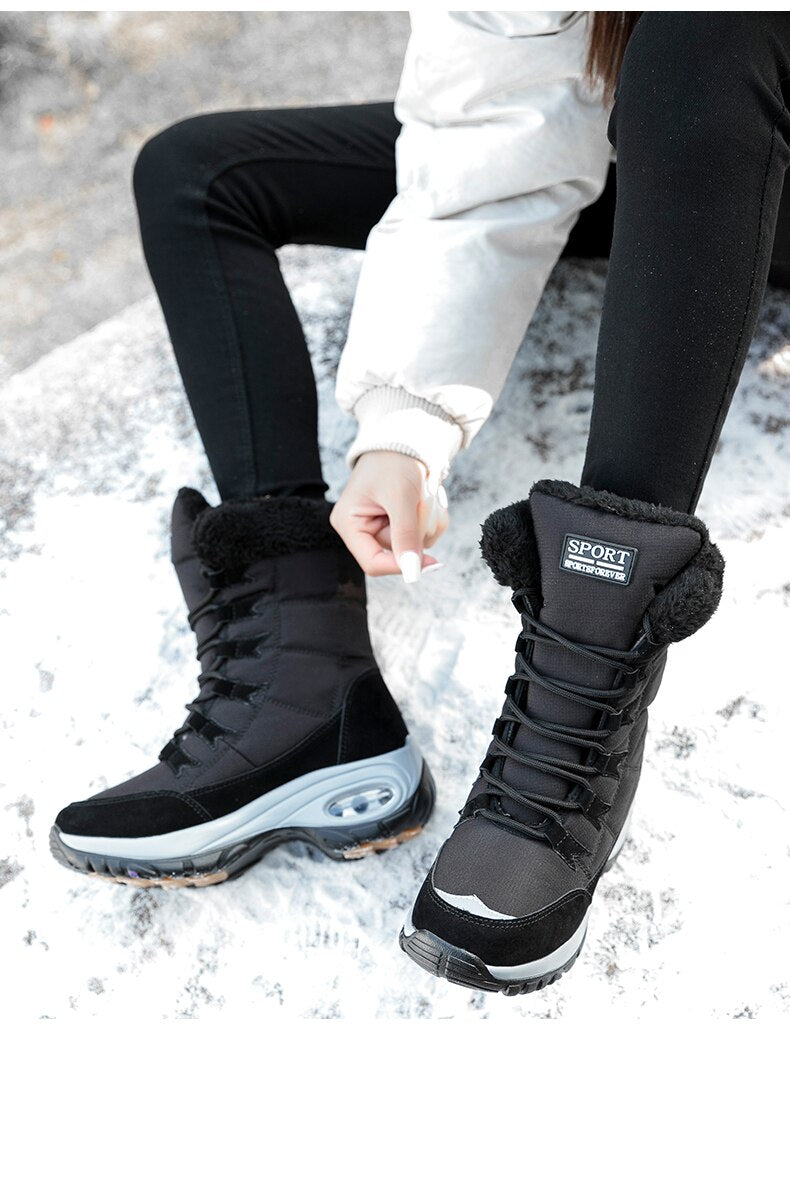 Women Boots Mid-Calf Snow Boots Lace-up Comfortable Waterproof