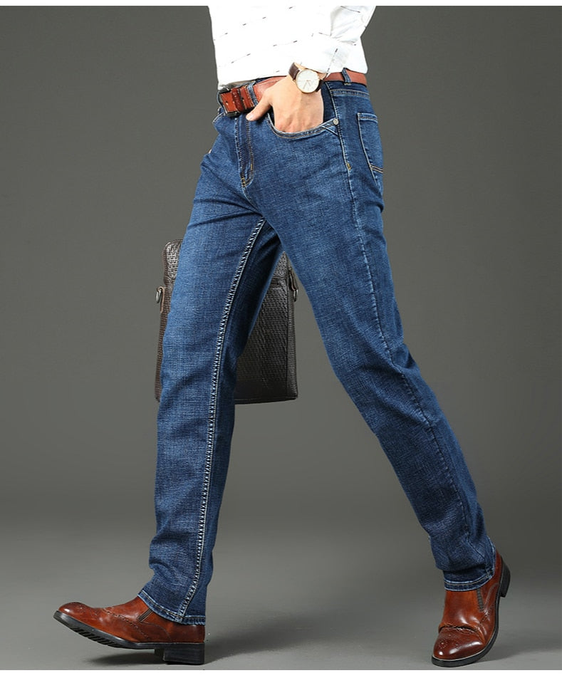 Men Jeans Business Stretch Slim Jeans Classic Trousers Denim Pants