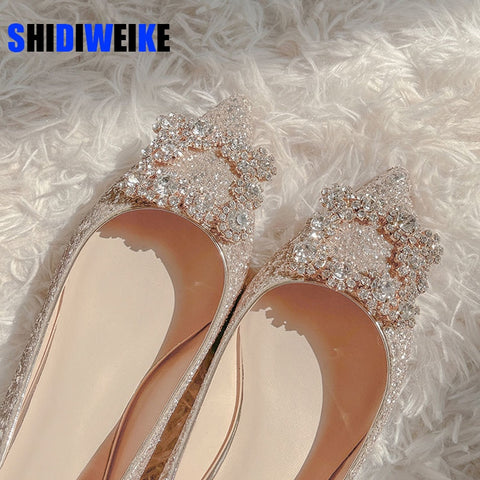 Shoes Woman Square Buckle Toe Flats Shallow Slip On Comfy Loafers Bling Bling