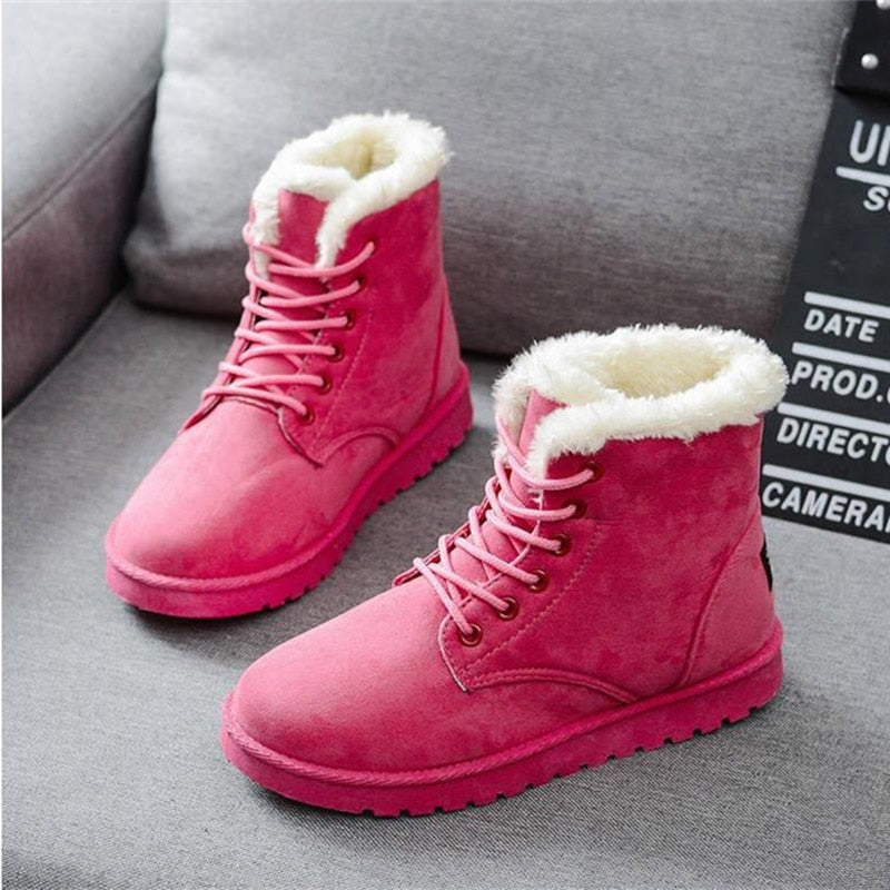 Women boots winter snow boots warm lace flat with tide shoes