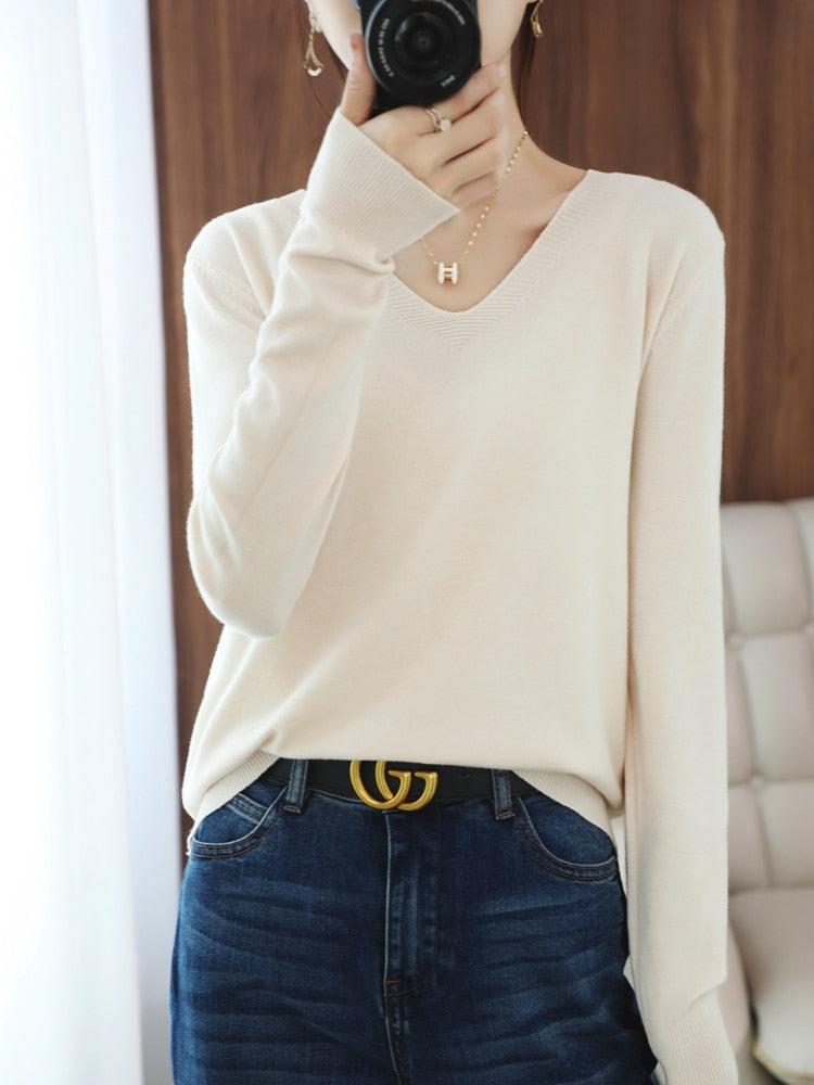 sweater V-neck pullover thin sweater loose version cardigan