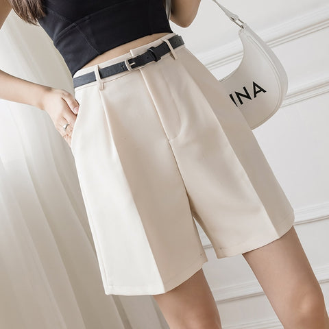 Loose Wide Leg Shorts High Waist Suit Knee Length Trousers