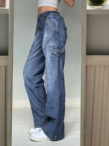 Jeans Women High Waist Jeans Wide Leg Pockets Baggy Pants