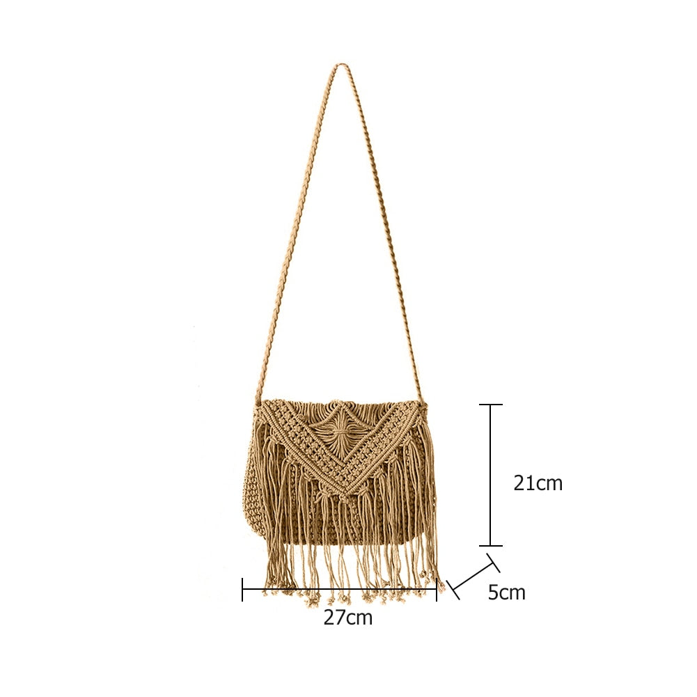 Handmade Woven Round Handbag Tassel Straw Rope Knitted Messenger Bag Tote