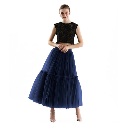 Maxi Long Tulle Skirts Women Gothic Pleated Skirt Jupe Longue