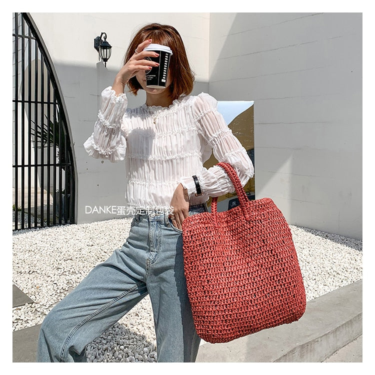 Casual Straw Women Shoulder Bags Wicker Woven Handbags Bag Tote Purses