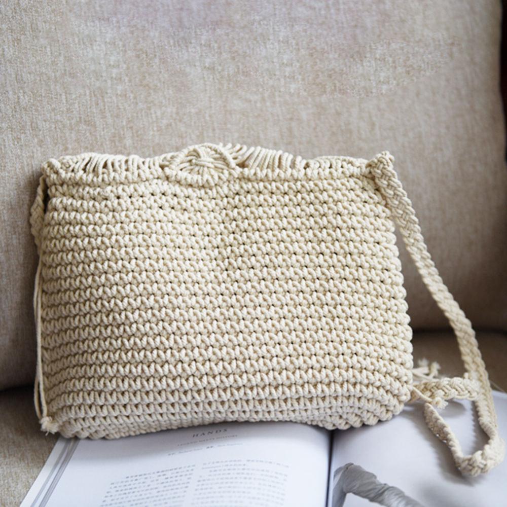 Handmade Woven Round Handbag Tassel Straw Rope Knitted Messenger Bag Tote