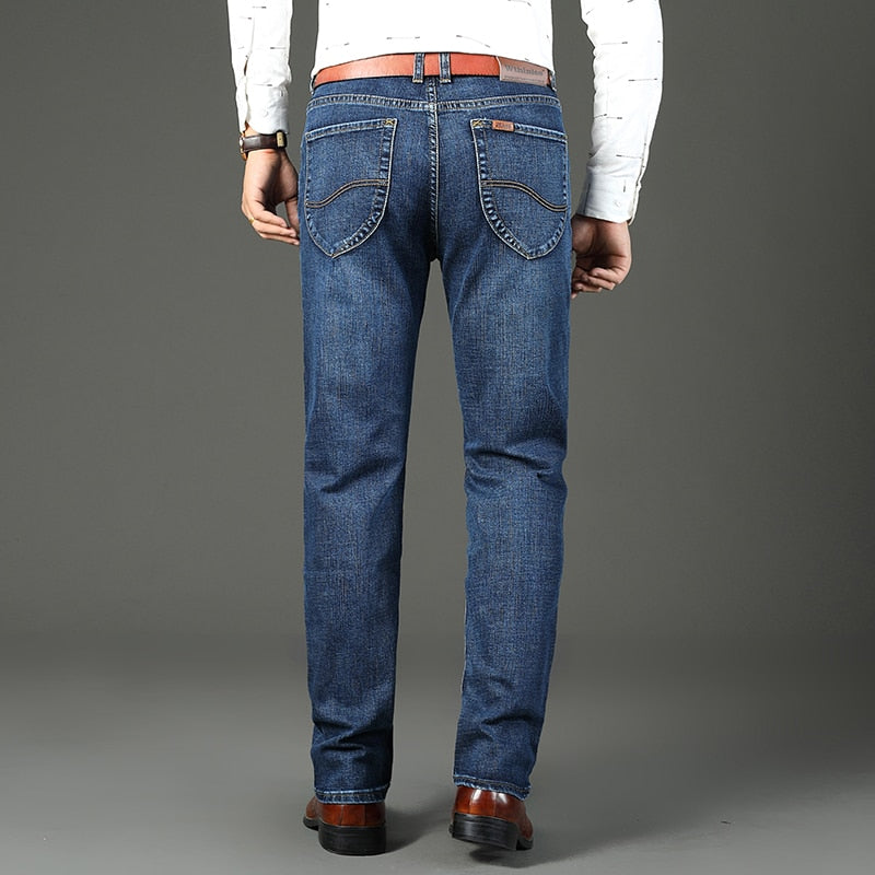 Men Jeans Business Stretch Slim Jeans Classic Trousers Denim Pants