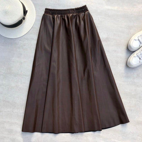 Women Long Skirts Pockets Winter Elastic Waist A-Line Flare Skirt