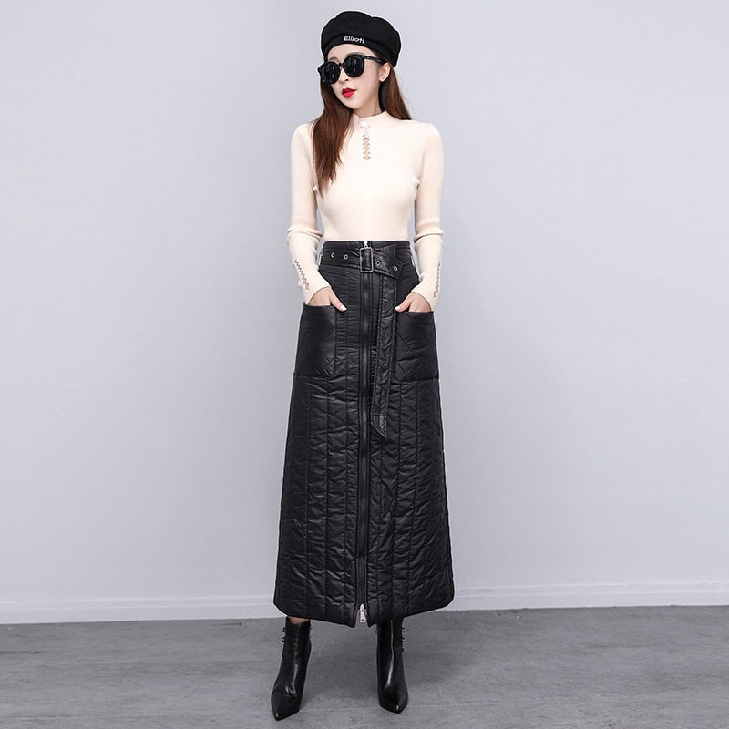 vintage high waist autumn winter casual loose long womens skirt