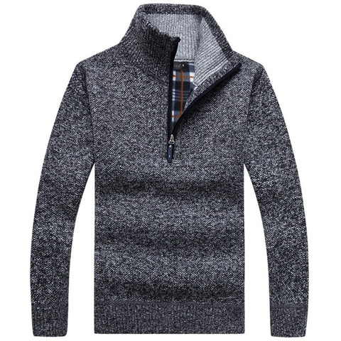Men Knitted Pullover Long Sleeve Turtleneck Sweaters Half Zip Warm Fleece