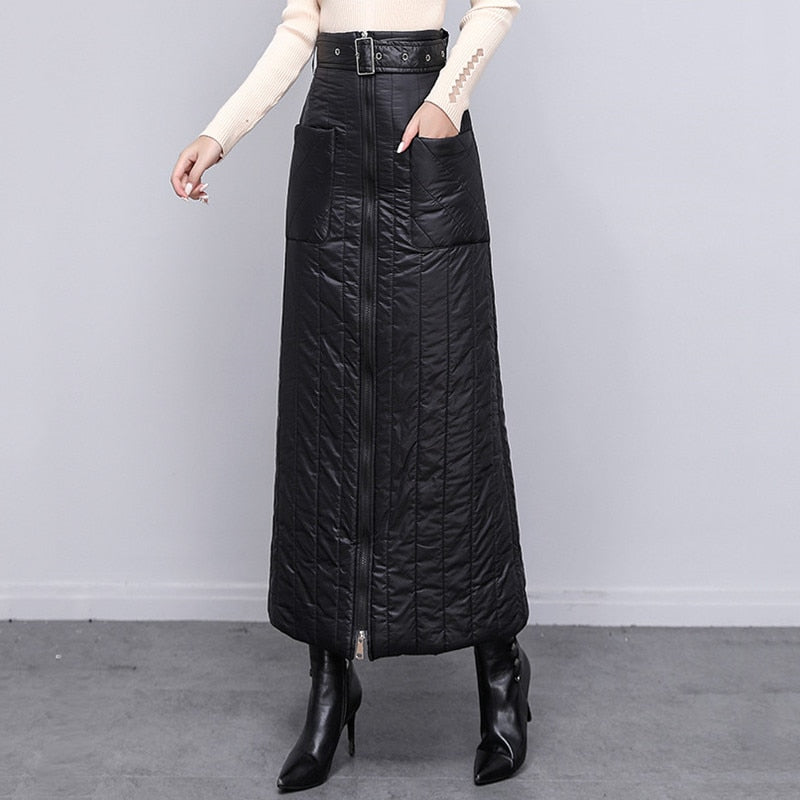 vintage high waist autumn winter casual loose long womens skirt