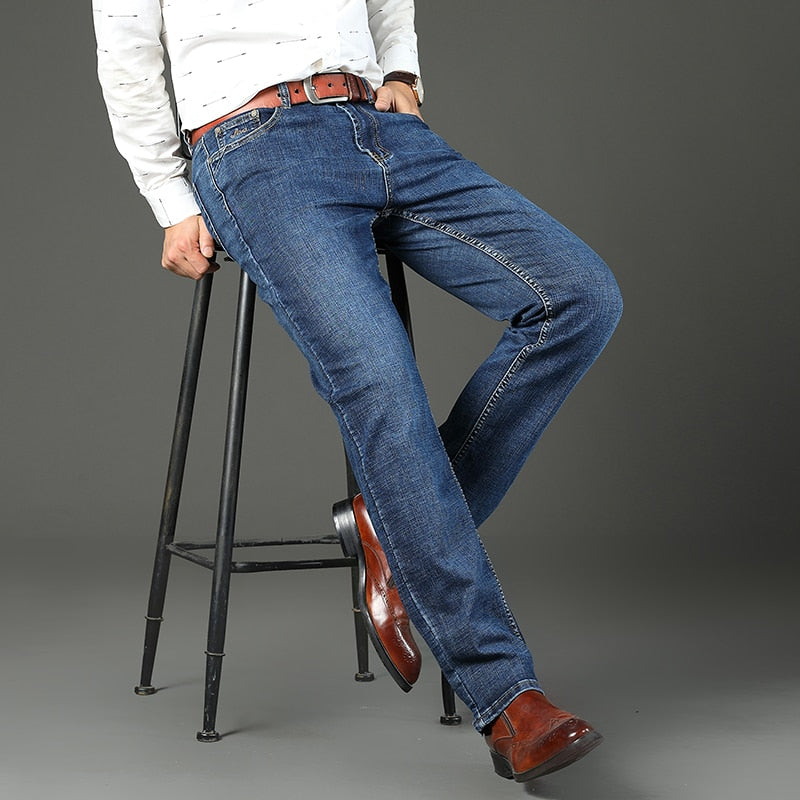 Men Jeans Business Stretch Slim Jeans Classic Trousers Denim Pants