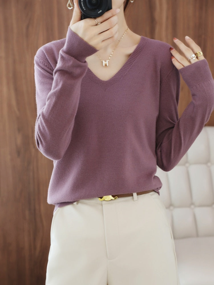 sweater V-neck pullover thin sweater loose version cardigan