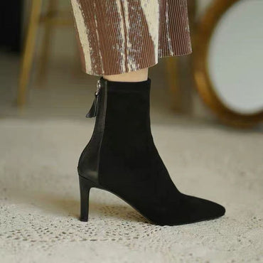 High Heel Boots Women Mid Heel Thin Boots Pointed Toe Sock Boots